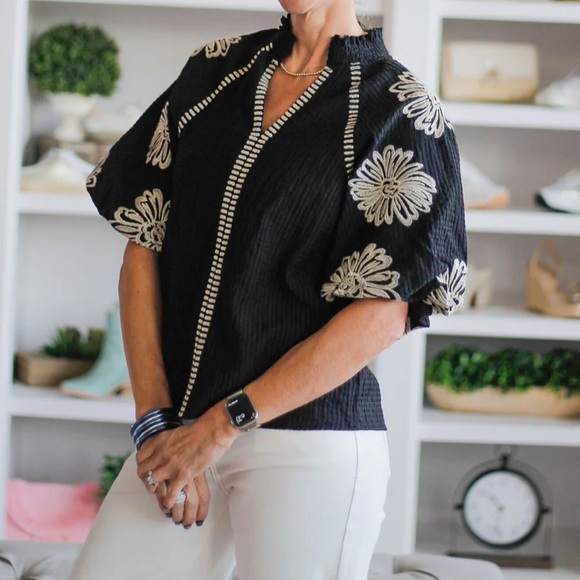 THML: Be The Light Black Embroidered Blouse XS - Picture 13 of 14